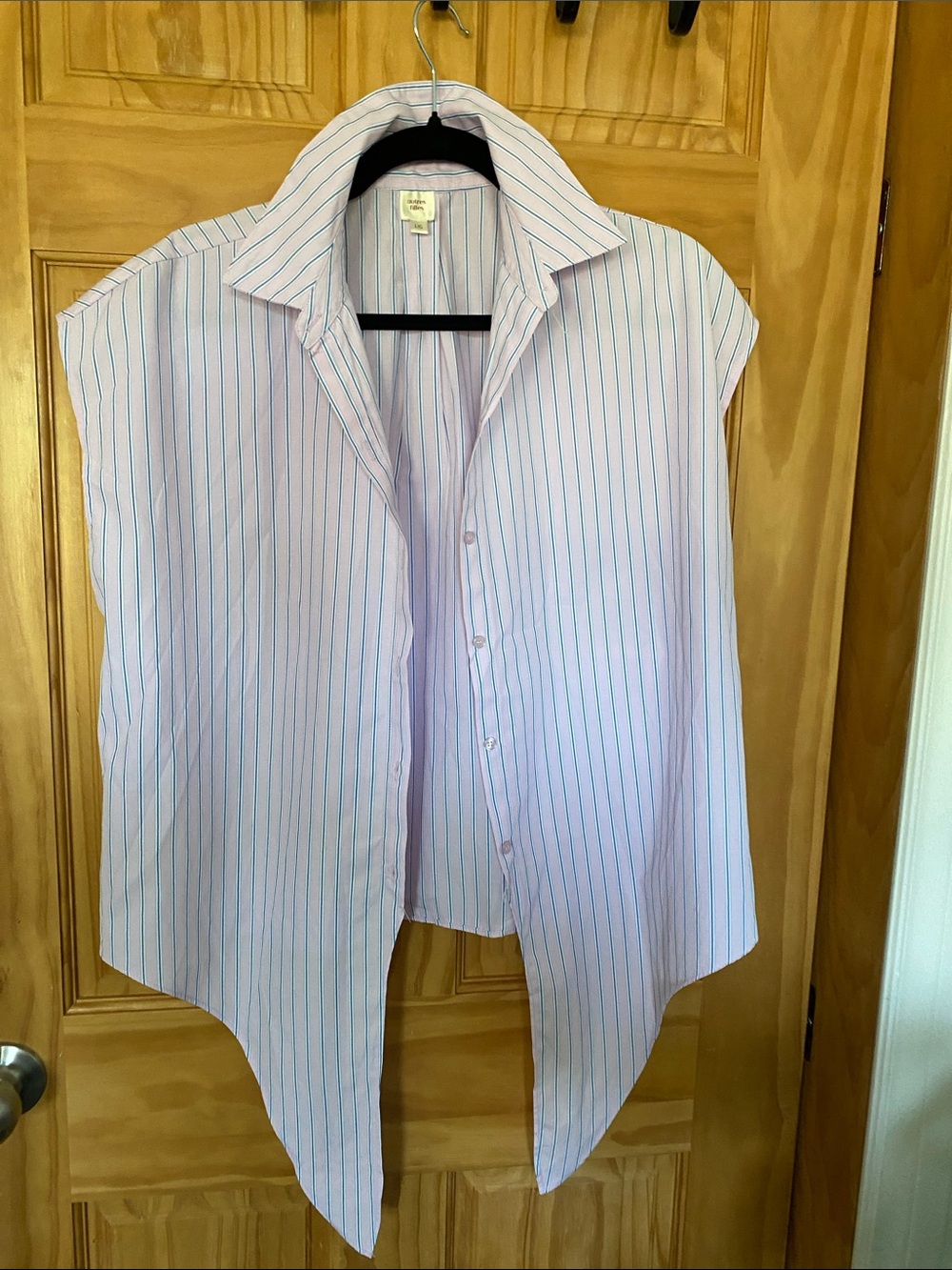 Light Pink Striped Cap-Sleeve Blouse